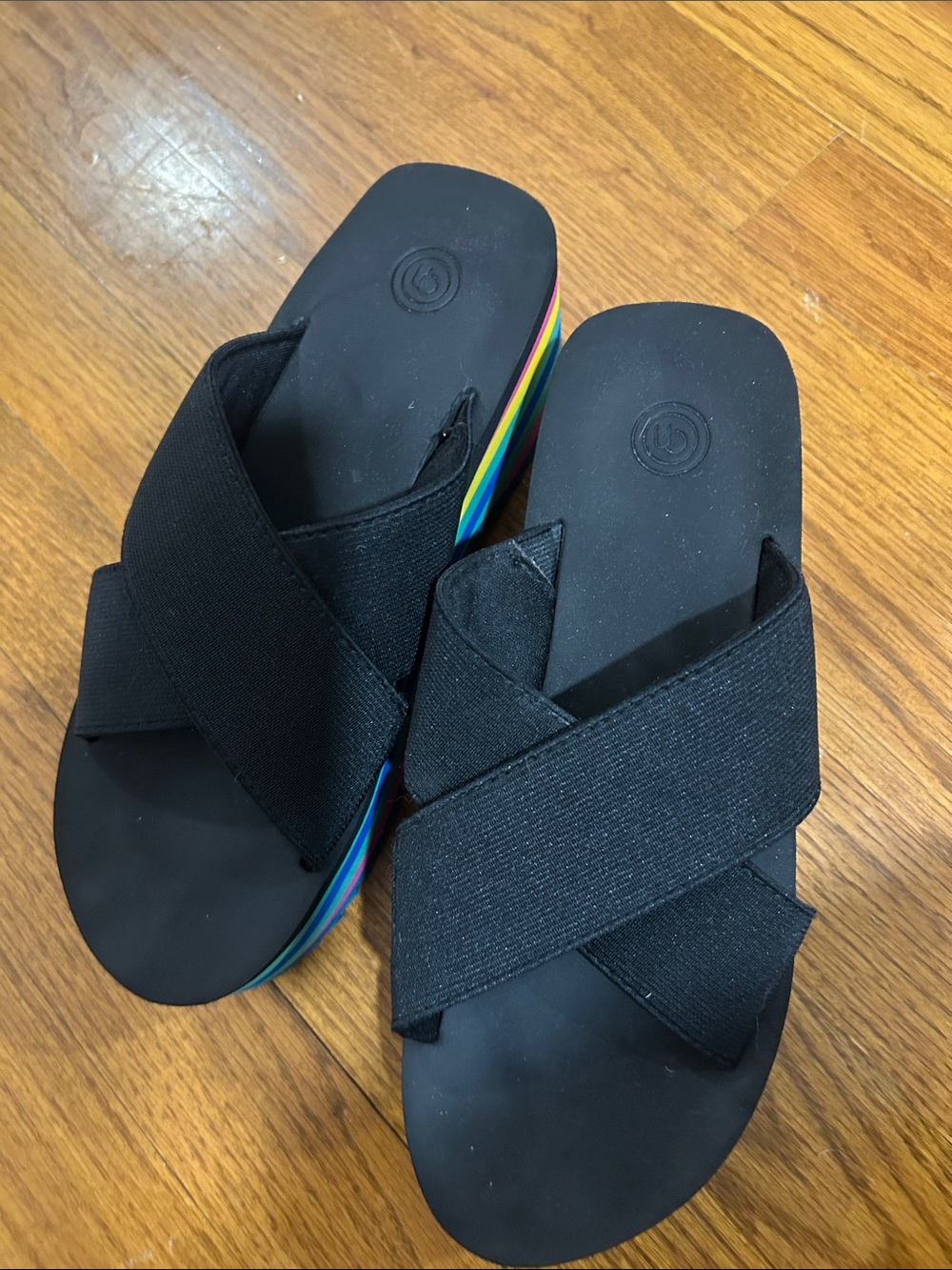 Urban Outfitters Black Platform Slide Sandals with Rainbow Sole